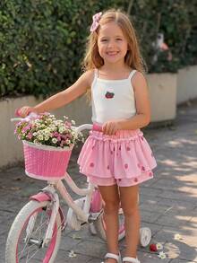 Emery Rose Kids Emery Rose Kids 女童草莓印花吊带背心和短裤套装 - 粉色 - 查看 2