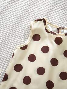 Emery Rose Kids Emery Rose Kids 可愛復古風女童波點背心洋裝，奶油色與咖啡色大波點無袖魚尾下擺外層背心裙，適合春夏穿著 - 彩色 - 查看 11