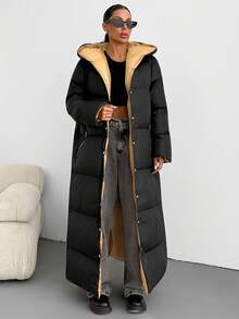 EURMUSE Women Solid Color Pocket Detailed Long Winter Coats Travel Everyday Black Minimalist Casual - Black - View 2