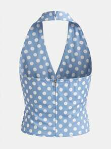 lacRébo Light Blue Denim Polkadot Top French Style Vintage Top Casual Holiday Top Chic Cute Summer Top - Light Wash - View 7