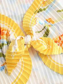 Sweetra Canotta sexy da donna con stampa floreale, perline fatte a mano, collo all'americana, schiena scoperta e arricciatura, nuova moda - Giallo chiaro - Visualizzare 6