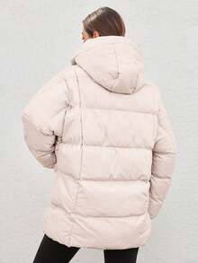 SHEIN Cottnline Abrigo acolchado con capucha y cremallera - Blanco - Ver 3