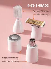JMMO 4 In 1 Women Electric Body Hair Trimmer Kit, USB Rechargeable Waterproof Bikini Shaver, Multi Heads Facial Nose Eyebrow Leg Underarm Hair Removal Razor For Summer Home Travel Grooming - White - View 3
