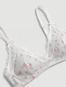 lacRébo Blue And Pink Floral Pointelle Knit Lingerie Set With Lace Details Cute Triangle Bra And Panty Set - Baby Blue - View 9