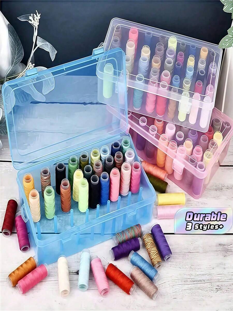 42 Spool Sewing Thread Organizer- , Lockable Transparent Storage Box, Suitable For Embroidery And Quilting Accessories, Portable Sewing Tool Storage Box, Design. - Multicolor - View 1