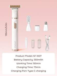 JMMO 4 In 1 Women Electric Body Hair Trimmer Kit, USB Rechargeable Waterproof Bikini Shaver, Multi Heads Facial Nose Eyebrow Leg Underarm Hair Removal Razor For Summer Home Travel Grooming - White - View 6