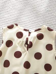 Emery Rose Kids Emery Rose Kids 可愛復古風女童波點背心洋裝，奶油色與咖啡色大波點無袖魚尾下擺外層背心裙，適合春夏穿著 - 彩色 - 查看 9