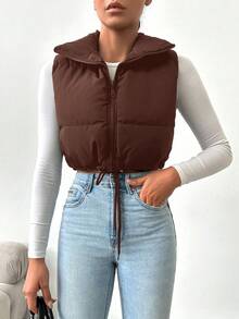 RueChic Women'S Vest Padded Jacket - Brown - View 5