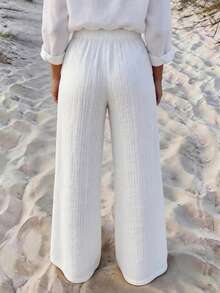Vaclyn Women's Spring Straight Leg Pants With Pockets, Casual Vacation Style - White - View 2
