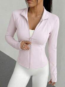 Sweatsuit Tight Front Closure Sleeve Long Neck High Neck - Pink - View 1