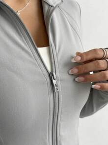 Sweatsuit Tight Front Closure Sleeve Long Neck High Neck - Light Grey - View 4