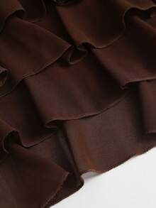 Sweetra Women's Summer New Fashion Versatile Multi-Layer Ruffle Hem Back Cutout Tie Chiffon Blouse Round Neck Sleeveless Short Shirt - Coffee Brown - View 5