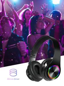 Teckwe Wireless Over-Ear Headphones With RGB LED Light, Foldable Stereo Gaming Headset, Built-In Mic Noise Isolation Headphones For PC Phone Game Home Entertainment - View 3
