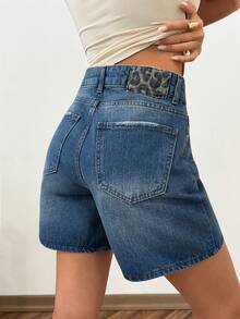 Women Mid Wash Denim Shorts Designed For Easy Everyday Styling And Effortless Casual Summer Looks. - Medium Wash - View 6