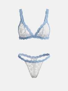 lacRébo Romantic Lingerie Set In Ecru And Pastel Blue Lace Cute Chic Sexy See Through Lingerie Set - Apricot - View 6