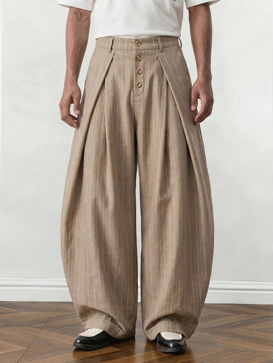 SWAVVY Men's Striped Pocket Casual Versatile Daily Wear Pants Vacation Khaki Autumn - Khaki - View 1