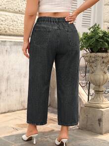Breezaya Plus Size Women's Casual Non-Stretch Embroidered Cropped Jeans - Grey - View 2