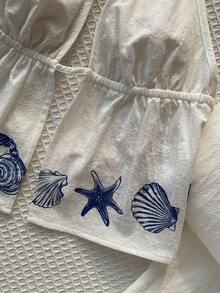 Comfortcana Conjunto de 2 piezas con elementos oceánicos, de tirantes y espalda descubierta, para mujer - Blanco - Ver 6