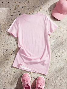 LOONEY TUNES X SHEIN GraphicGems 1 buah Gaun Kaos Kasual Gaya Olahraga Motif Kelinci Lucu untuk Anak Perempuan, Cocok untuk Musim Semi/Panas, Aktivitas Luar Ruangan - Berwarna merah muda - View 2