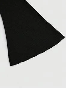 Auvina Vestido de fiesta elegante de talla grande para mujer, de unicolor, de punto acanalado, con hombro asimétrico, manga acampanada con volantes y silueta ajustada hasta el tobillo - Negro - Ver 3