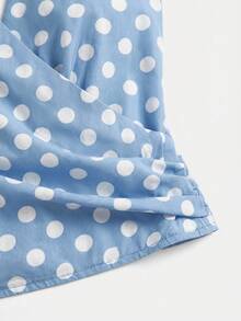 lacRébo Light Blue Denim Polkadot Top French Style Vintage Top Casual Holiday Top Chic Cute Summer Top - Light Wash - View 8