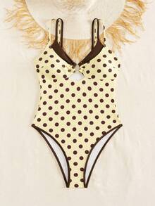 Swim Mod Traje de baño de una pieza a cuadros con tirantes finos para mujer, primavera/verano, para vacaciones en la playa - Amarillo - Ver 6