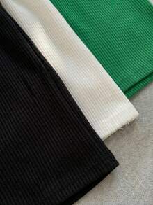 Set Of Three Ribbed Shorts High Shot Elastic Waist Basic Plain Casual Urban Shorts - negro blanco verde - View 4