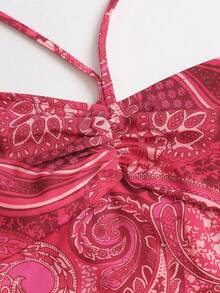 Sweetra Vestido curto fluido em A para mulher, sem alças, de camada dupla, design doce e moderno, primavera/verão, estilo férias na praia - Multicolorido - Ver 7
