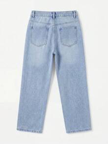 lacRébo Light Blue Washed Mid-Waist Slim Straight Ankle-Length Jeans - Light Wash - View 7