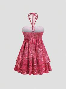 Sweetra Vestido curto fluido em A para mulher, sem alças, de camada dupla, design doce e moderno, primavera/verão, estilo férias na praia - Multicolorido - Ver 2