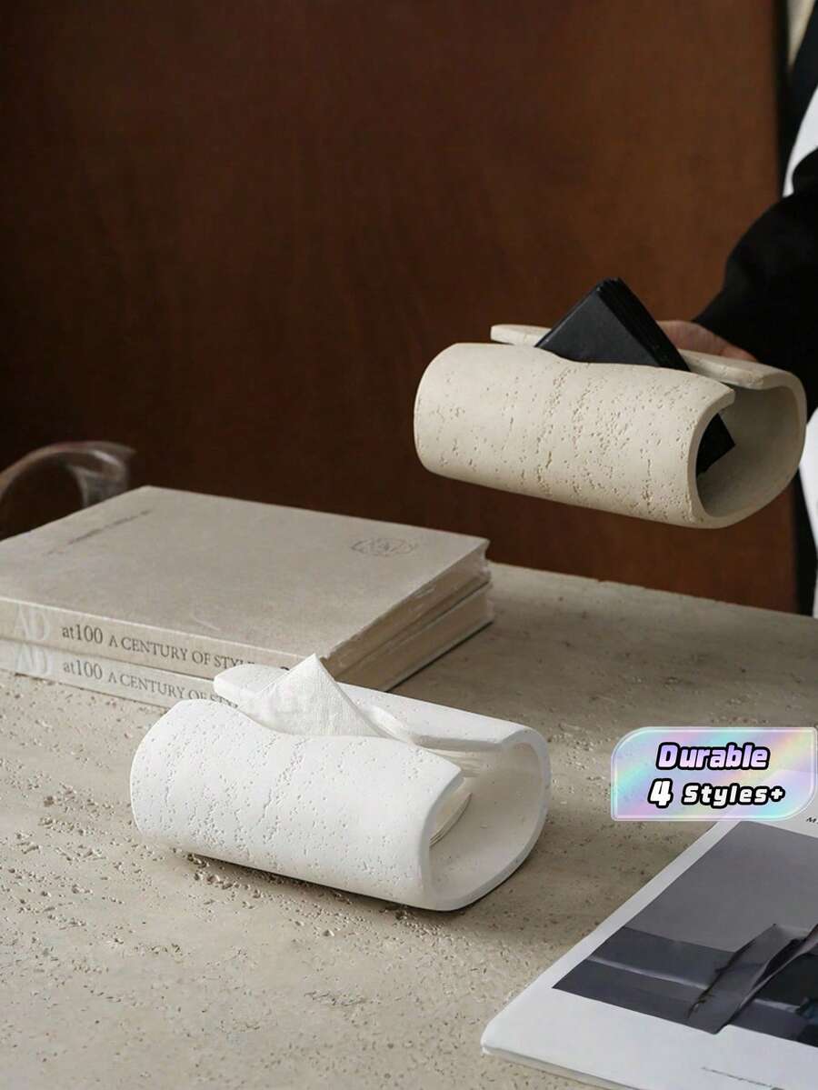 Resin Tissue Box, Desktop Tissue Holder, Tissue Box Cover, Tissue Box Dispenser, Napkin Storage Box, Bathroom Center Decoration, Imitation Stone Material For Home Bathroom Decoration, Bathroom Storage, Autumn Decoration, Back-To-School Season - 1 - View 1