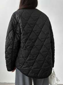 Abrigo acolchado con doble bolsillo con botón delantero - Negro - Ver 4