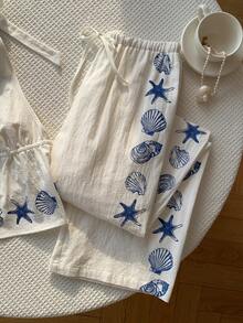Comfortcana Conjunto de 2 piezas con elementos oceánicos, de tirantes y espalda descubierta, para mujer - Blanco - Ver 7