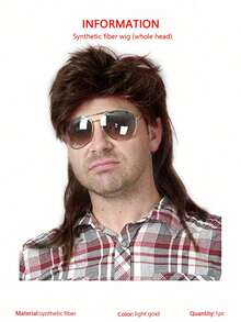 1 pieza Peluca de hombre estilo mullet, rizada y marrón, para disfraz retro de los años 70 y 80, fiesta de disfraces, show, Navidad - Multicolor - Ver 11