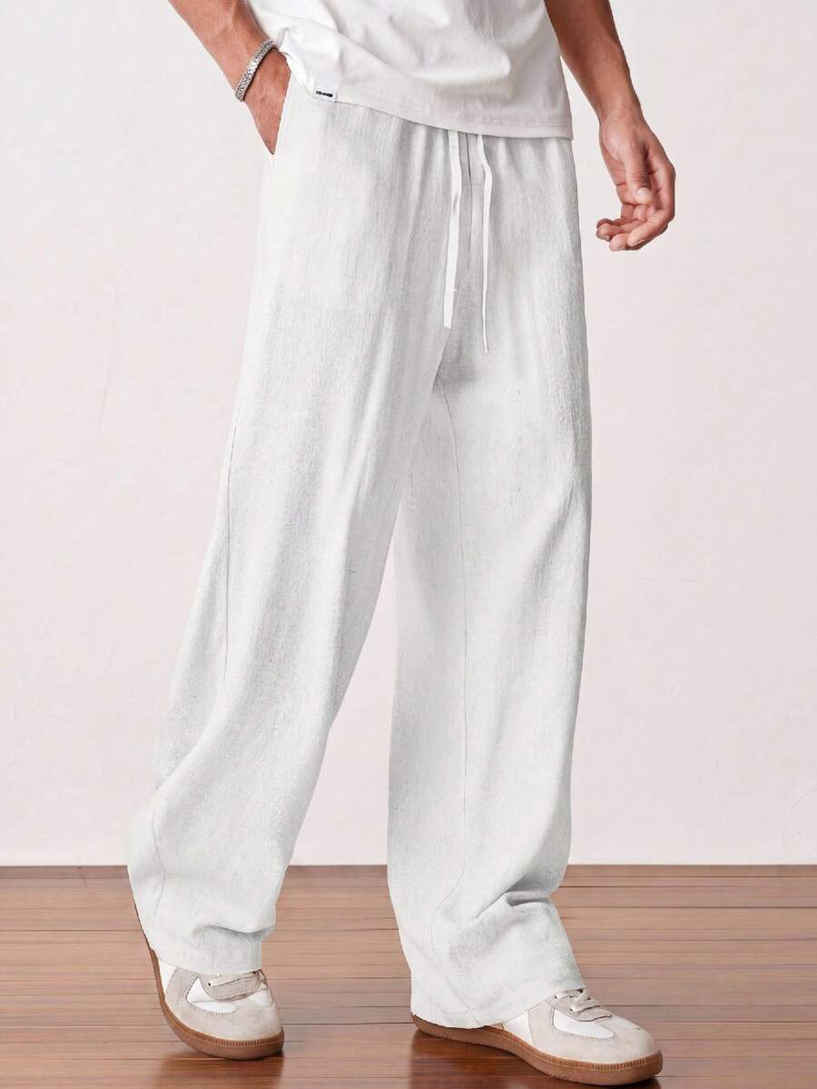 SWAVVY Men's Casual Versatile Solid Color Pants - White - View 1