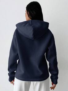 RueChic 100% Baumwolle Damen Hoodie mit Buchstaben-Muster - marineblau - Übersicht 3
