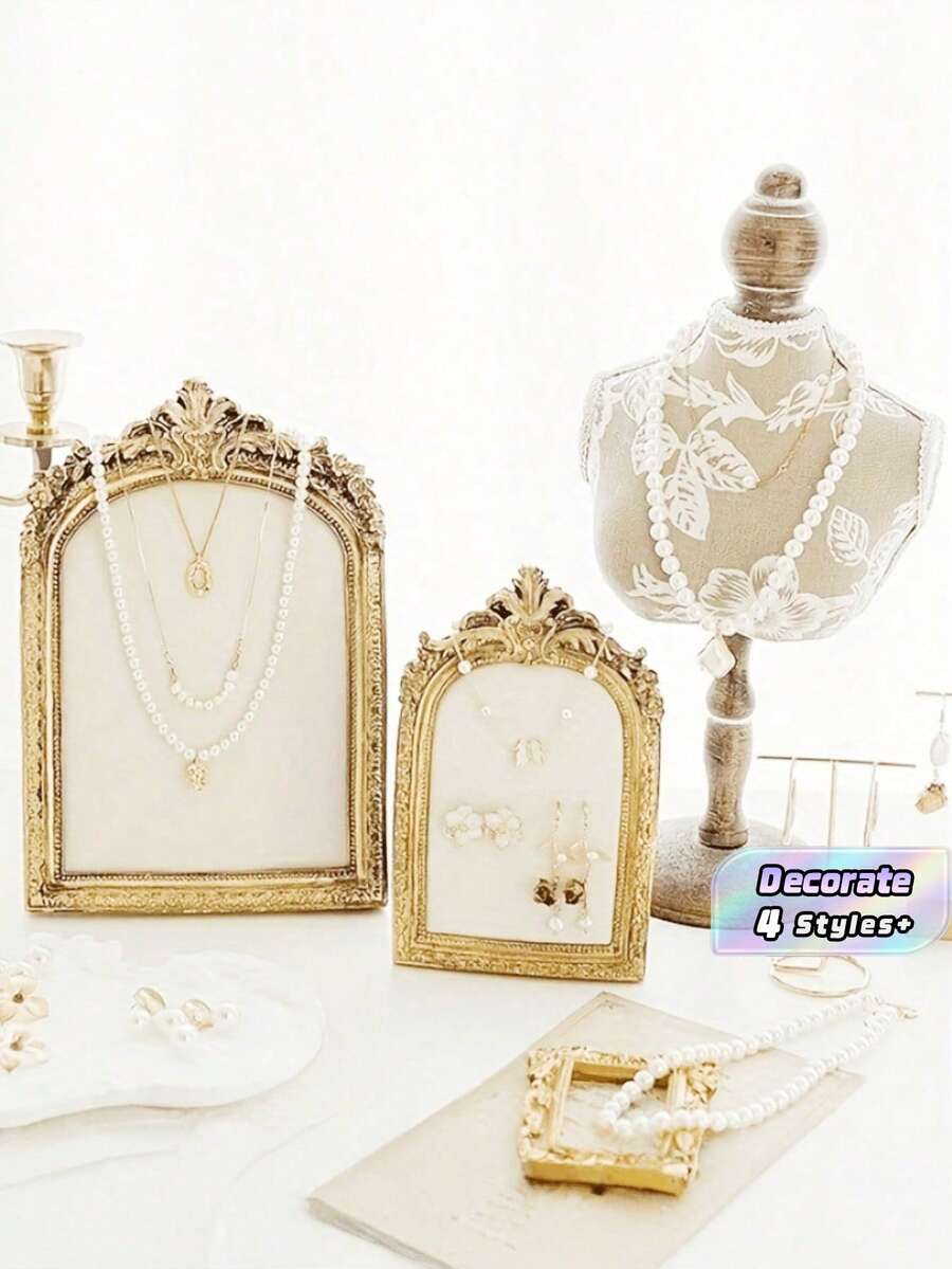 1pc Vintage Baroque Style Resin Necklace & Jewelry Display Stand, Tabletop Necklace And Earring Holder With Velvet Backing, Jewelry Display Rack For Showcasing Accessories, Perfect Gift For Women, Jewelry Towers,Room Decor - Multicolor - View 1