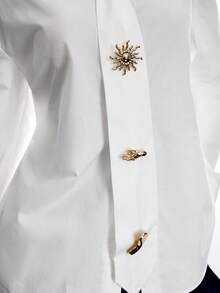 LYSMO Women's Solid Color Metal Decor Casual Elegant Versatile Daily Outing Office Shirt Teachers' Day White Autumn - White - View 7