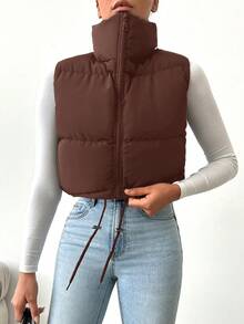 RueChic Women'S Vest Padded Jacket - Brown - View 4
