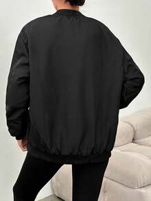 SHEIN Cottnline Zip Up Bomber Jacket For Autumn & Winter - Black - View 3
