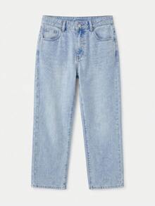 lacRébo Light Blue Washed Mid-Waist Slim Straight Ankle-Length Jeans - Light Wash - View 6