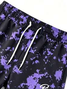 Gym Rark Men's Colorblock Splatter Print Drawstring Waist Casual Sports Shorts, Gym - Black - View 6