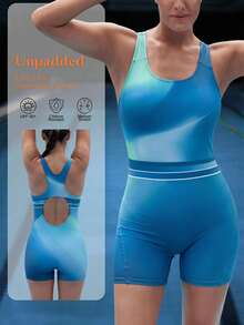 Swim Nautrix 女款漸層藍綠色挖背鏤空設計一件式泳衣 - 彩色 - 查看 5