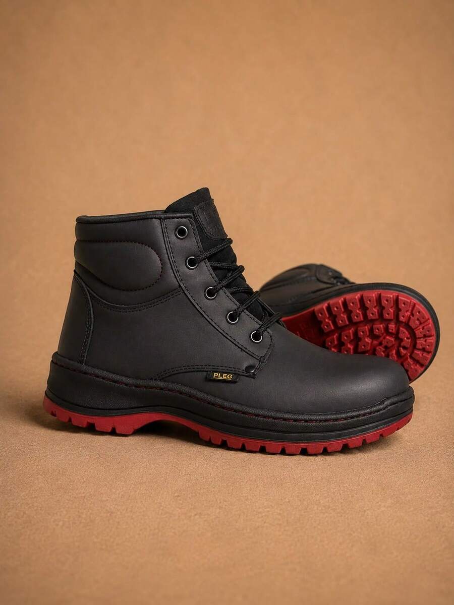 Genuine Leather Pleg Working Boot With Steel Helmet - negro con rojo - View 1