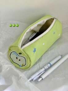 1PC/Cute Red Apple Pencil Case With Embroidered Stars & Heart Design, Large Capacity Stationery Organizer For Students, Kawaii Style School Supplies Storage, Durable Fabric With Smooth Zipper For Daily Use. - Multicolor - View 7