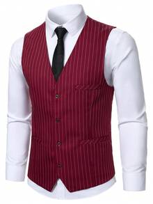 Manfinity Mode Men's Fashion Striped Vest & Pants Suit Set - Burgundy - View 5