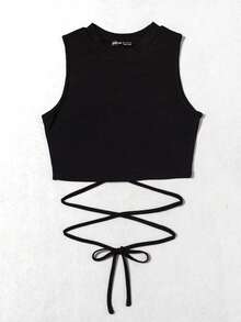 EMERY ROSE Camiseta sin mangas con cordones en la cintura - Negro - Ver 4