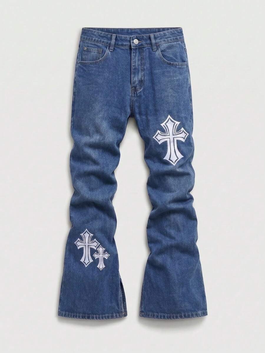 Manfinity EMRG Men's Minimalist Print Denim Jeans - Blue - View 1