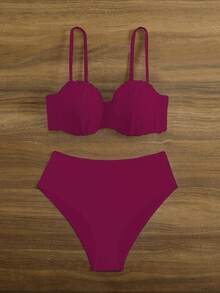 Swim Lushoire Springbreak Solid Color Underwire Sexy Bikini 2 Pieces Swimwear For Women - Burgundy - View 6