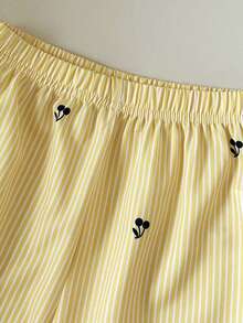 SHEIN Elladie kids 2件組少女櫻桃色拼色不對稱領長袖條紋上衣，背後蝴蝶結裝飾，搭配條紋長褲，學院休閒風 - 彩色 - 查看 8